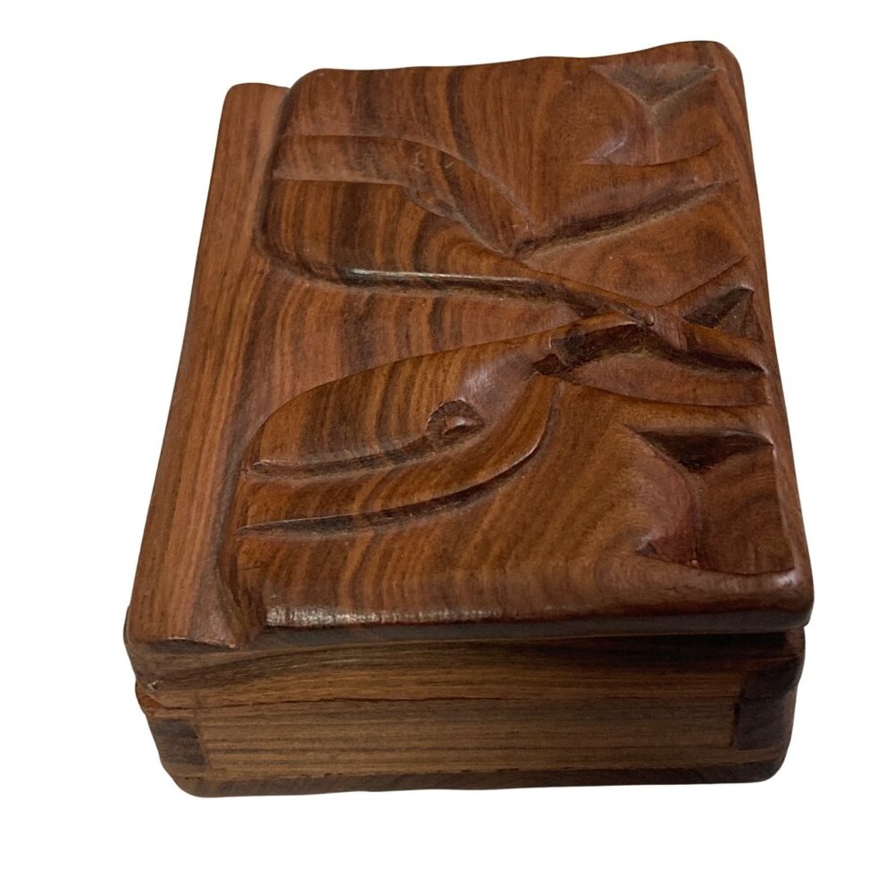 Vintage Elephant Carved Wood Jewelry Box Trinket Box Hinged Lid 4.5x3.5 - Picture 3 of 8